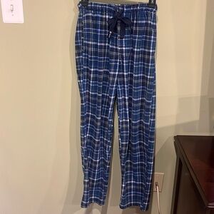 Men’s Chaps Blue Plaid Microfleece Drawstring Pajama Pants with Pockets. Size S